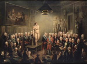 Bezoek van Gustav III aan de Koninklijke Academie voor Beeldende Kunsten door Rembrandt van Rijn